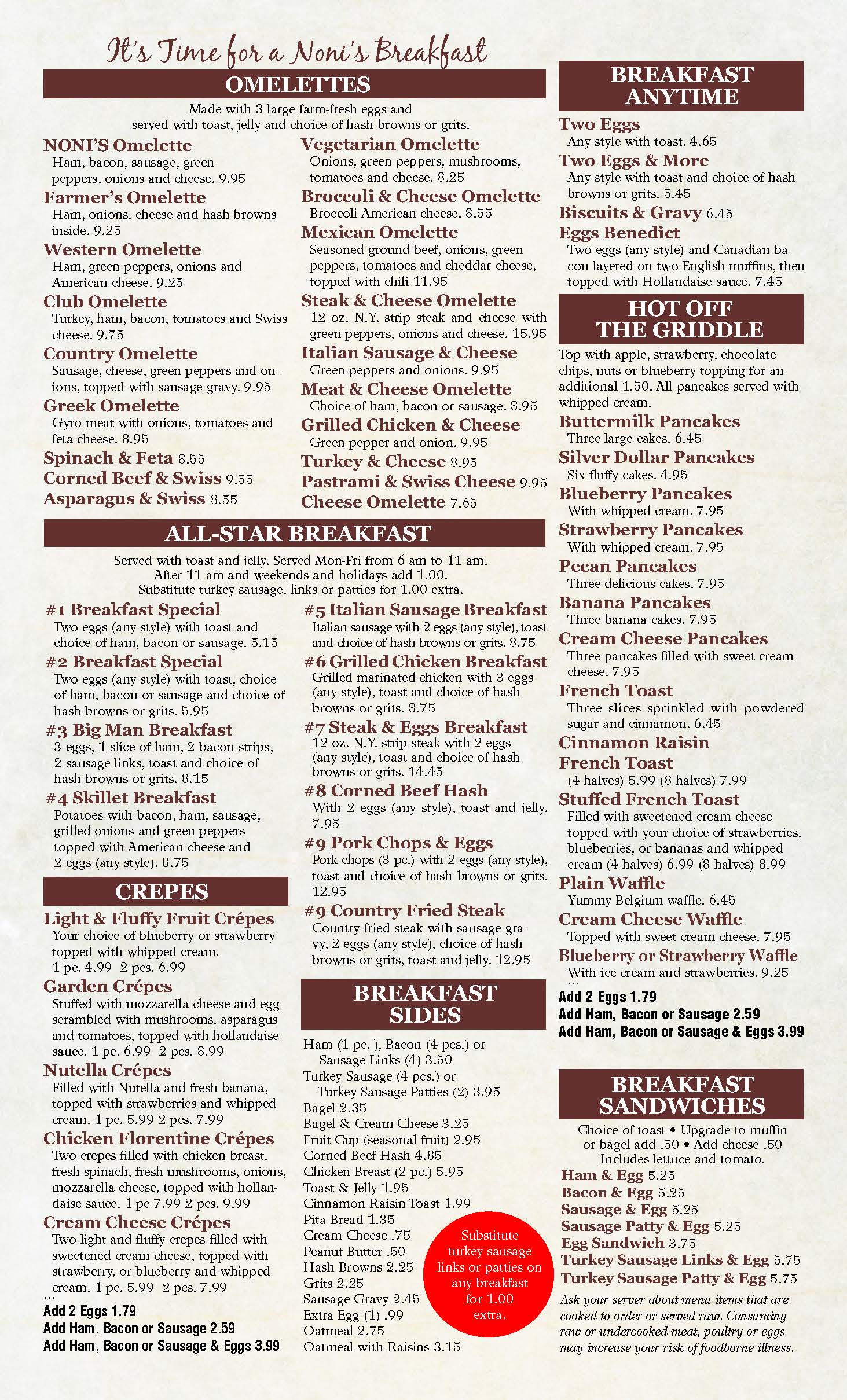 Breakfast menu